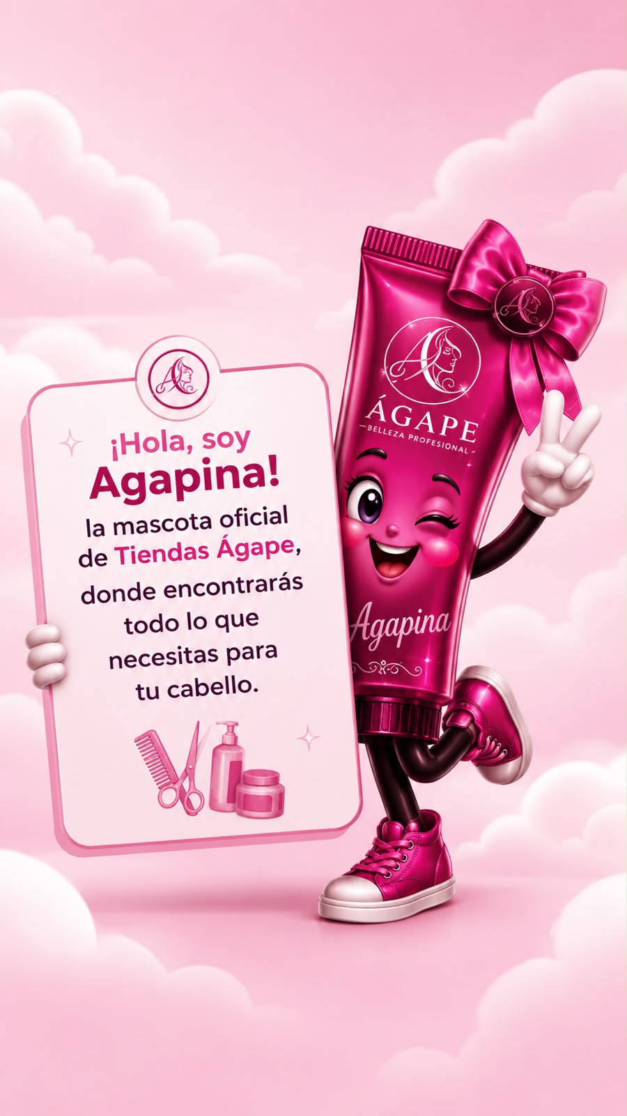 Agapina, mascota oficial de &Aacute;gape Belleza Profesional